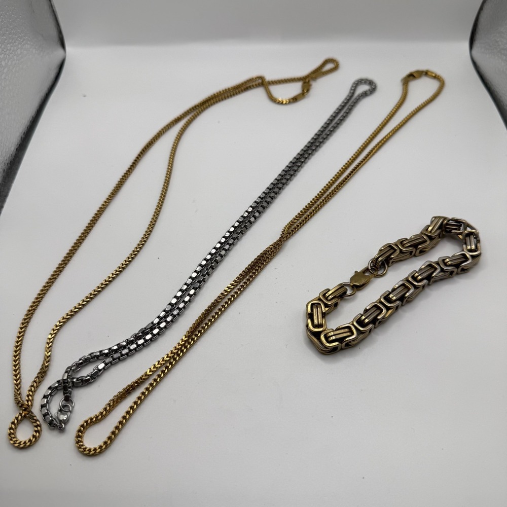Men's Stainless Steel Chain Necklace Bracelet Lot Gold Silver Cuban Byzantine‎